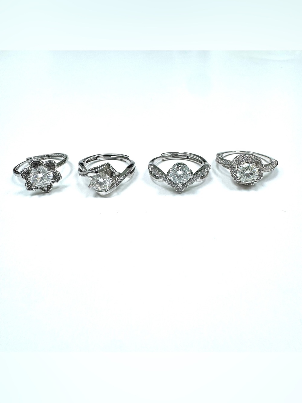 Moissanite Statement Ring Lot, 1+ Ct Each, Adjustable and Size 7